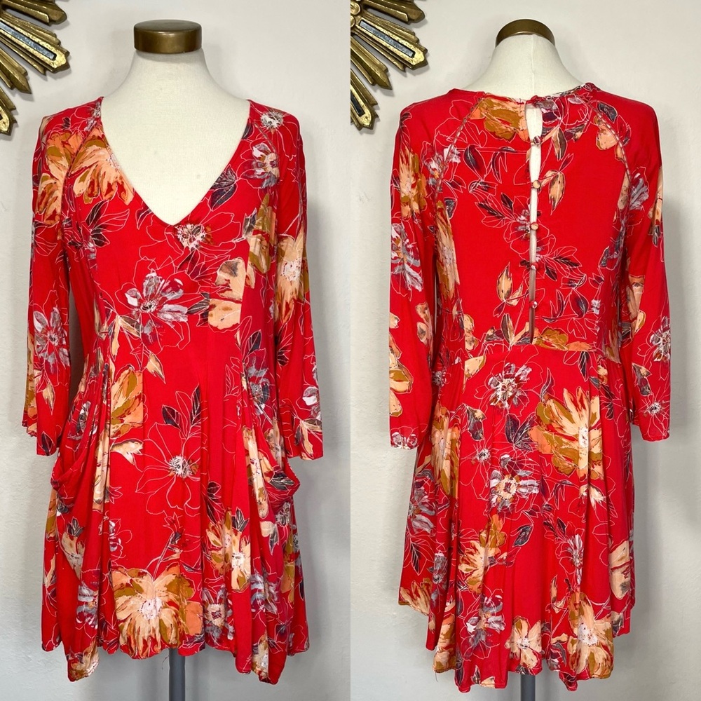 Free People Eyes On You Floral Print Trapeze Dress